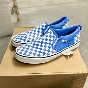 Vans Classic Slip On Blue White Checkerboard Skate Shoes 7Y/W8/M7 Retro School